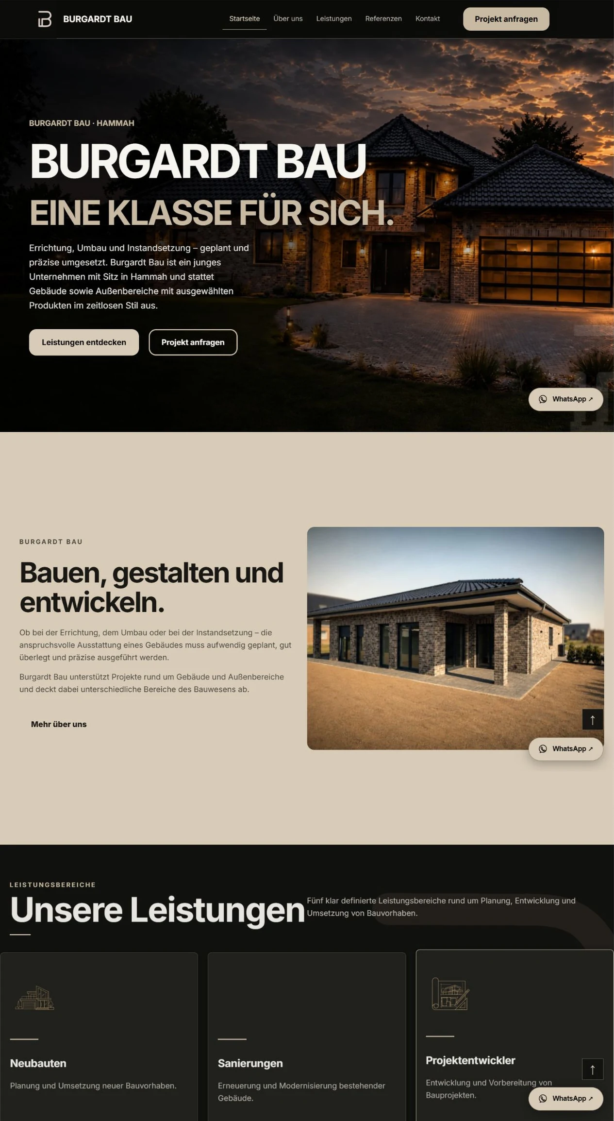 Aktueller Entwurf der Burgardt-Bau-Website von Artitech