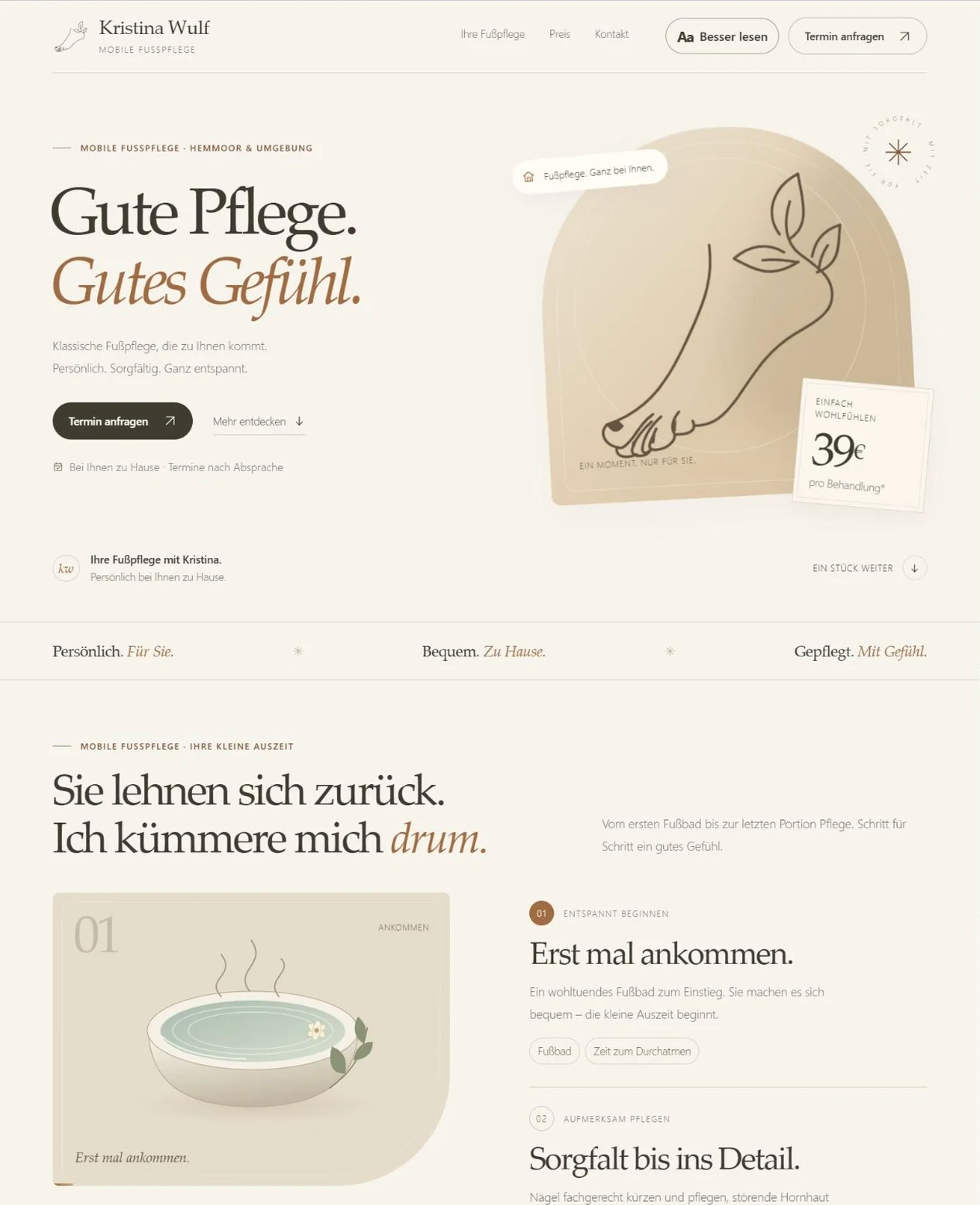 Website von Kristina Wulf, mobile Fußpflege – Webdesign von Artitech